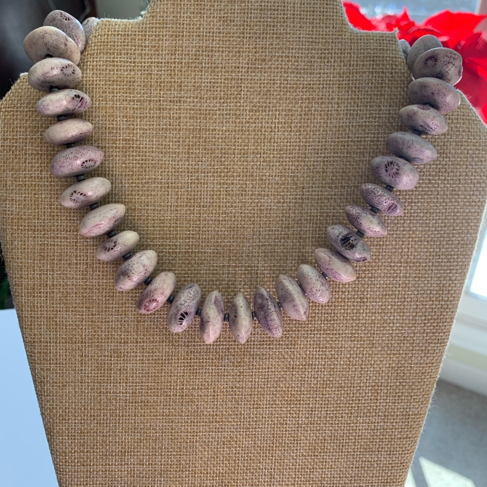 Rare Vintage Purple Gray Coral Beaded Necklace with Sterling Silver Findings